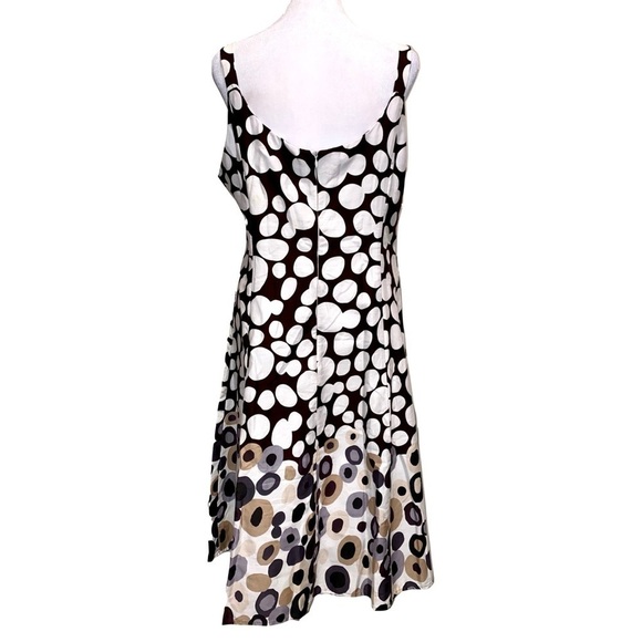 Madison Leigh Petite Sleeveless Brown w/ White Polka Dot Midi Dress Size 16 - Picture 3 of 9